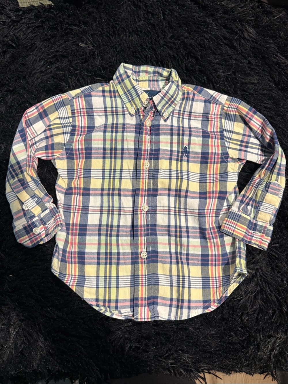 Ralph Lauren Yellow, Navy & Pink Plaid Button-Down Shirt